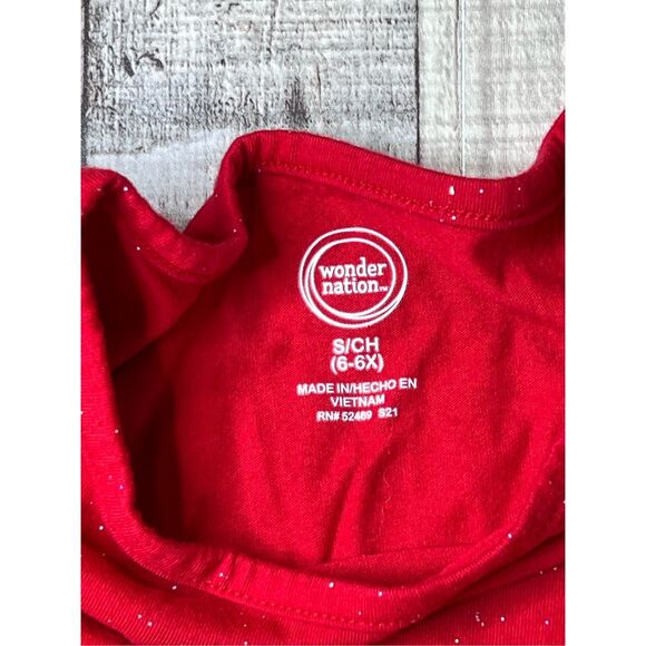 Wonder Nation Gold Sparkle Red Jersey Pullover Swing Dress Small(6-6x) Holiday - Picture 3 of 10